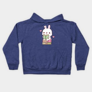 Cute Little Bunny Rabbit Loves To Read Books Kids Hoodie